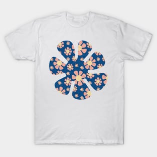 Pink Flowers on a Blue Background T-Shirt